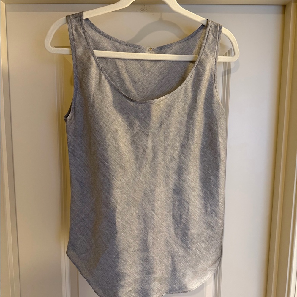 Peter Cohen Linen Blend Sleeveless Shell Tank Gray Silver Minimalist Medium Star